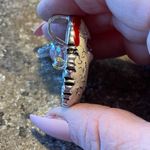 Santa Claus Face Pin Brooch Pendant Silver Tone White Red Enamel Hat 1 3/4" Photo 2