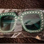 Large square frame Kelly green novelty glasses with rhinestone Photo 0