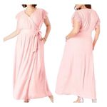 NWT Roaman’s Wrap Maxi Dress Lace Sleeves Size 12W Blush Pink Photo 1