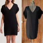 Marie Oliver Black Silk Feather Fringe Sleeve V-Neck Mini Shirt Dress - Sz XS Photo 1