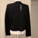 Tahari NWT T Black Collarless Open Front Faux Leather Trim Jacket Blazer M Photo 3