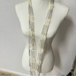 Boho Crochet Cream & Silver Necklace Extra Long Layering Photo 3
