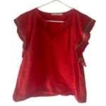 Ellison  Women's Size Large Red Embroidered Ruffled Sleeves‎ Blouse Photo 2