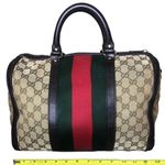 Gucci GG Beige and Black Boston Duffel Bag with Red and Green Sherryline Stripes Photo 7