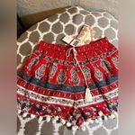 Band of Gypsies NWT Red White Blue Bandana Shorts summer casual pompoms pockets Photo 4