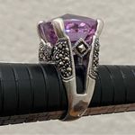 Amethyst Vintage Purple & Marcasite 925 Sterling Silver 16mm Cocktail Ring Sz 8 Photo 4
