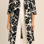 Kasper Floral Leaf Print Midi Cocktail Trench Coat Black White sz 10 Photo 0