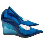 Amina Muaddi NEW Ane Pointed Toe PVC Glass Patent Wedges Heels Blue US 7.5 Photo 4