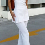 LIONESS  Anderson Pants Size 4 White Ribbed Chewed Hem Elastic Waist Photo 0