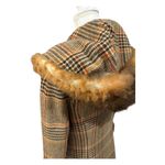 Vintage Pennylane Plaid Wool Coat with Fur Trim, size XS/S Brown Photo 5