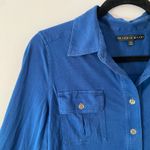 Antonio Melani Blue Button Down Shirt 100% Silk Minimalist Women's size Medium Photo 2