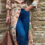 ZARA  TRF Collection Tan Oriental Floral Print Satin  Kimono Duster Dress Photo 0