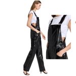 Good American  black better than leather faux leather overalls Size 16 NWT Photo 2