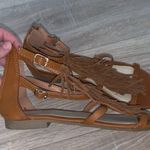 385 Fifth Brown Indian Boho Fringe Tan Sandals Zip Up Photo 3