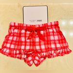 PINK - Victoria's Secret PINK VICTORIA’S SECRET Flannel Pajama Shorts  Red Pink Silver Plaid Ruffle SMALL Photo 7
