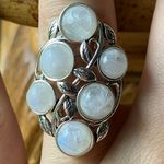 Natural Rainbow Moonstone Sterling Silver Cocktail Ring Size 6 Photo 0