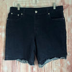 Denim & Co . Dark Blue Wash 8” Frayed Hem Pull On Denim Shorts Size 16 Photo 0