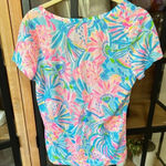 Lilly Pulitzer  Rexa Tee Shirt Square neck Tropical Punch Pima short sleeve Photo 2