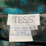 TESS 100% Silk Long Sleeve Blue Black Leaves Women's Button‎ Up Shirt Size 4 Photo 4