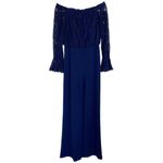Adrianna Papell Off Shoulder Crepe Jumpsuit With Lace Bodice Navy Blue Size 2 Photo 1