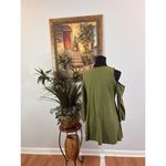 Denim 24/7 Women Top M Pullover Y2K Short Sleeve Elastic Cold Shoulder Embellish Green Size M Photo 4