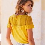 Sézane Lucette 100% Linen Blouse Saffron Yellow Lace Ruffle Top Size Small Shirt Photo 2