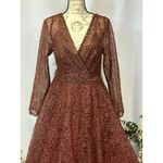 Mac Duggal  Embellished Illusion Long Sleeve V-Neck Gown Chocolate 12 Photo 7