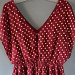 Charming Charlie A Line L Burgundy Wine Gold Polka Dot Deep V Neck Sleeveless Photo 2