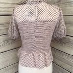 EXPRESS Light Blush Dot Peplum Cropped Puff Sleeve Top Photo 6