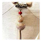Brown green and red long ceramic beaded tribal pendant necklace on cord Photo 2