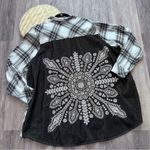 Tolani  collection oversized flannel shirt w/ boho print back Photo 5