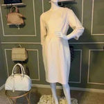 Mary Crafts Beige 3/4 SL Square Slit Neck Zip Cocktail Formal Office Dress Sz 6. Photo 8