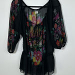 Wet Seal  Vintage Y2K Floral Cinched Waist Boho Blouse Size XL Photo 0