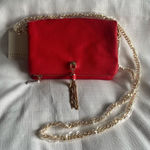 Isabelle Vegan Red Leather Gold Chain Handbag Bag Shoulder Crossbody NWT Photo 0