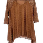 Indigo Soul Lace Hanky Hem Top XL Caramel Festival Boho Earthy Romantic Tunic Brown Photo 0