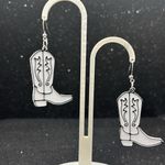 White and Black Cowboy Boot Earrings Silver Photo 3