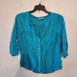 Needle & Thread  teal pearl snap button down shirt Size womens medium Photo 0