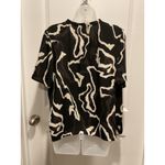 Nine West  Womens Black White Abstract Print Short Sleeve Tie Neck Blouse Top XL Photo 3