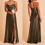 Birdy Grey Lisa Long Dress - Shiny Satin Olive Green Size XS Photo 2