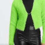 Fabletics NWT Mini Crop Cardigan Fuzzy Sweater COLOR -Sour Apple / Neon Green Photo 3