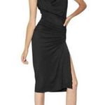 Michelle Jonas Grecian Twist Dress Large L Black Midi Ruched Travel Photo 0