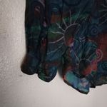 Punch Vintage L Silk Button Down Volcano Sun Pattern Top Blouse Turquoise Tan Green Size L Photo 7