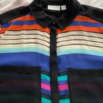 Bisou Bisou Sheer Button Up Striped Multicolored Blouse, size M Photo 6