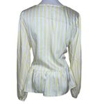 Nine West Women's Butter Yellow White Striped Peplum Balloon Sleeve Blouse Large Photo 2