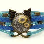 You are my sunshine sunflower butterfly multilayer faux leather braided bracelet Photo 0