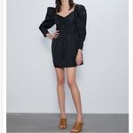 ZARA  Black Embroidered Mini Babydoll Dress Long Puff Sleeves Size XS NEW Photo 2