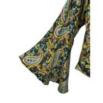 Wendy Hil 100% Silk Paisley Tie Front Boho Disco Glam Bell Sleeve Top L Green Size L Photo 5
