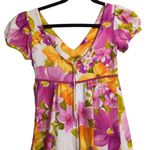 Hawaiian Pink Floral V Neck Puff Sleeve Empire Waist Maxi Dress XS (see meas) Photo 7