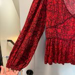 Knox Rose Deep V-Neck Red Floral Flowy Balloon Sleeve Blouse Monochrome XL Photo 1