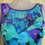 Sun Streak Vintage 1970s Blue Floral One Piece Bathing Suit Swimsuit Size 6 Photo 8